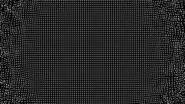 Ripples made of spheres and wire frame net. Animation of moving wireframe covered with shiny spheres. Ripple waves in space animation