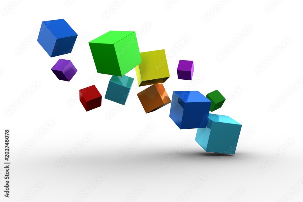 Poster 3d colourful cubes floating