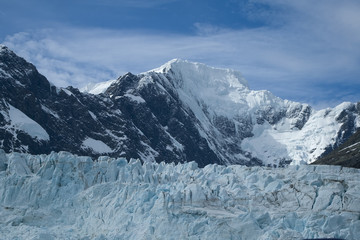 Fototapeta na wymiar Drygalski Fjord South Georgia Islands, view of mountain with glacier ice in foreground
