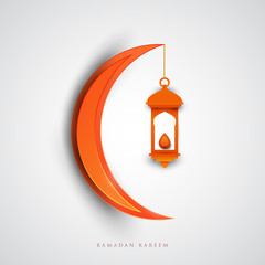 Ramadan kareem islamic beautiful design template. Composition with moon in paper cut style. Background for greeting card, banner, cover or poster. Vector illustration. EPS 10.