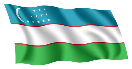 Uzbekistan flag. Isolated national flag of Uzbekistan. Waving flag of the Republic of Uzbekistan. Fluttering textile uzbek flag.