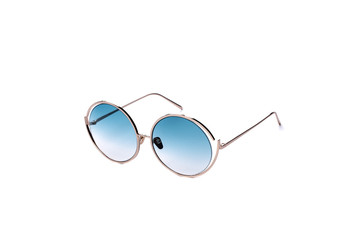 Sunglasses with blue lens on isolated white