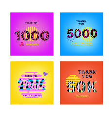 Set of Followers thank you posts. Vector banner for social media.