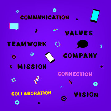 Mission, Vision, Values, Connection, Collaboration, Company, Communication, Teamwork