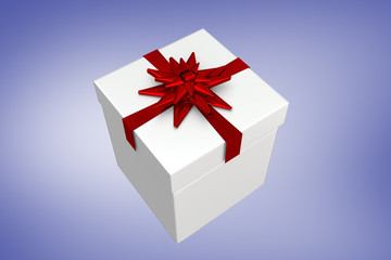 White and red gift box against purple vignette