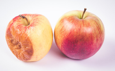 Rotten apple isolated on a white background.