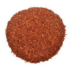 Red rice isolated on white background. Flat lay, top view
