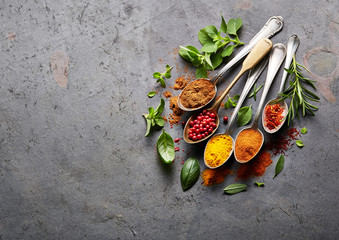Spices on black board