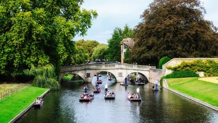 Punts on Cam river in Cambridge, England 