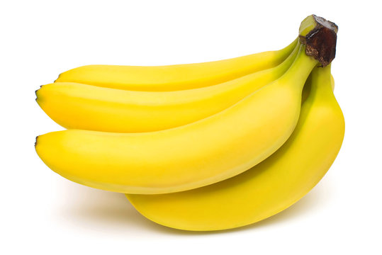 Bunch of bananas isolated on white background. Flat lay, top view