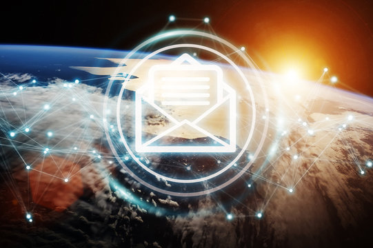 Emails exchanges on planet Earth 3D rendering