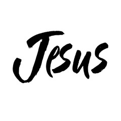 Iesus. Vector religions jesus illustration.Religious poster of faith in God. Modern brush calligraphy.