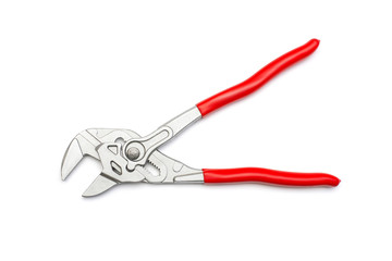 Adjustable water pump pliers tongue and groove isolated on white background. Universal wrench....