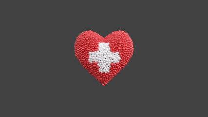 Swiss national holiday. 1 August. I love Switzerland. Heart made out of shiny spheres.