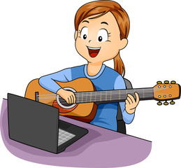 Kid Girl Online Tutorial Guitar Illustration