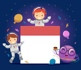 Stickman Kids Astronauts Birthday Calendar