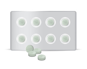 Mock up Realistic Circle Green Pills Medicine Panel on White Background Vector Illustration. Tablets Medical and Health Concept.
