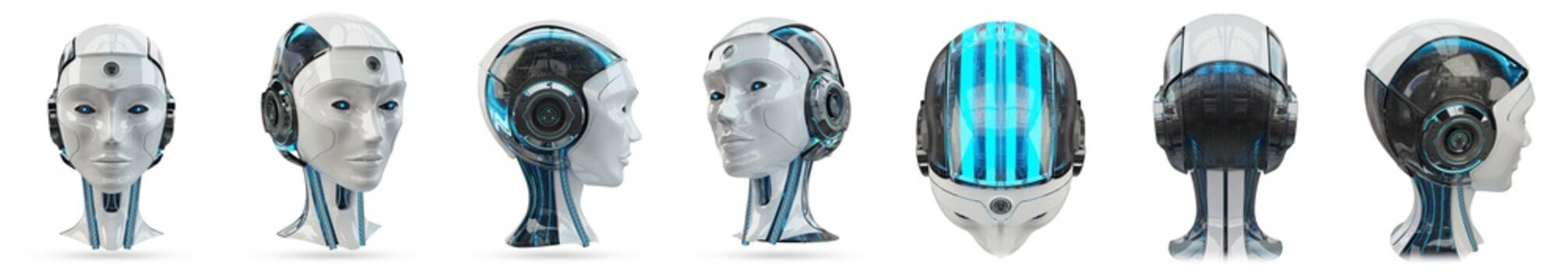 Cyborg head artificial intelligence pack 3D rendering