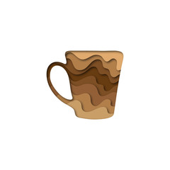 Paper cut shape cup of coffee 3D origami. Trendy concept fashion design. Vector illustration