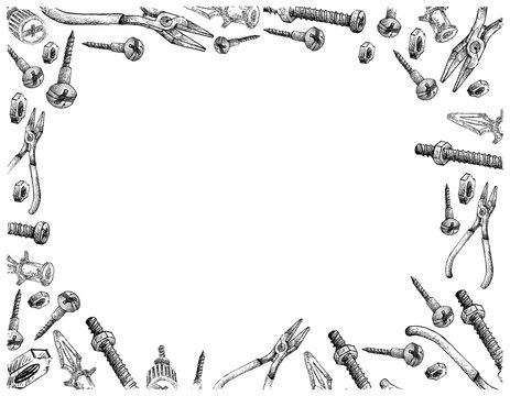 Screw, Circuit Board Anchor and Pliers on White Background