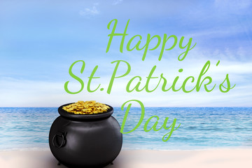 happy st patricks day against beach scene