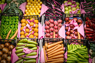 Fruits and vegetables at a farmers market