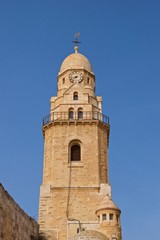Fototapeta na wymiar Bell Tower at Dormition Abbey on Mount Zion in Jerusalem, Israel