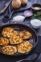 Homemade Traditional potato fritters on a Background