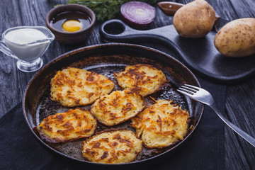 Homemade Traditional potato fritters on a Background