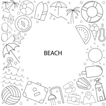 Beach background from line icon. Linear vector pattern