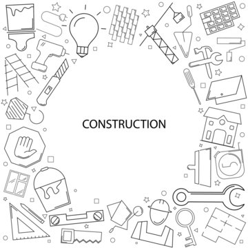 Construction background from line icon. Linear vector pattern