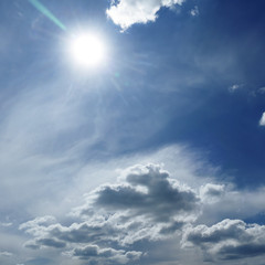 Natural bright sun on dark blue sky