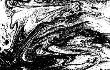 Black and white liquid texture. Hand drawn marbling illustration. Abstract vector background. Monochrome marble pattern.