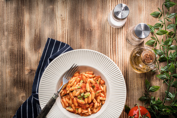 Cavatelli pasta with fresh tomato sauce.