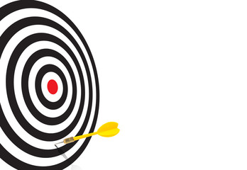 Yellow dart missed the center of  target, Far from success concept