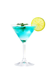 Blue cocktails decorated with lemon