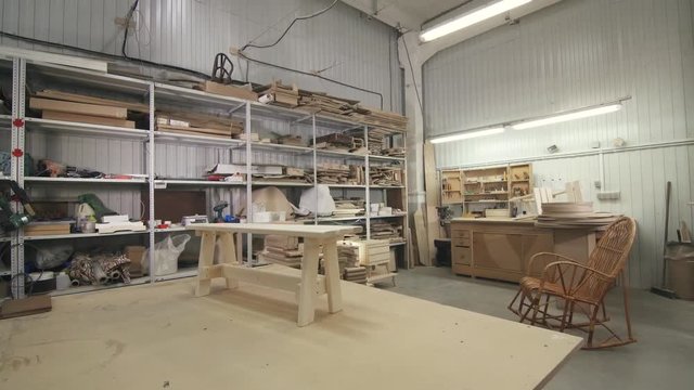 furniture workshop view , dolly shot