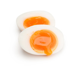 Boiled egg sliced two piece isolated on white background