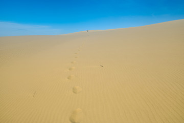 Fototapeta na wymiar Footsteps on the dunes of Pyla, France