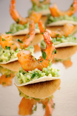 snack of avocado with shrimp