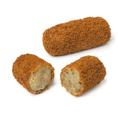  Single deep fried Dutch kroket and a sliced one