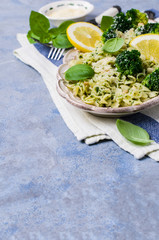 Traditional pasta tripoline with pesto