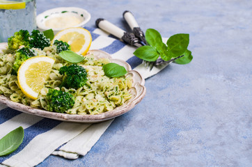 Traditional pasta tripoline with pesto