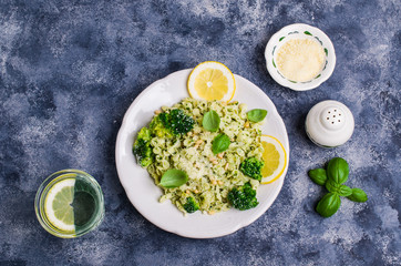 Traditional pasta tripoline with pesto