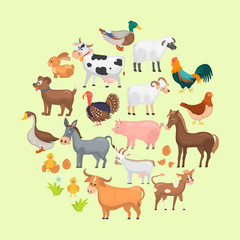 Agricultute animals color flat icons set