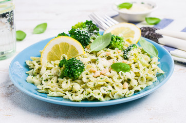 Traditional pasta tripoline with pesto