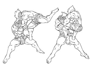 Muay thai or thai kickboxing. Martial art vector and illustration