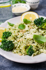 Traditional pasta tripoline with pesto