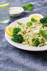 Traditional pasta tripoline with pesto