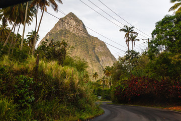 A View of Petit Piton form a Road at Sunset, St. Lucia